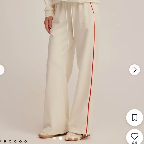 Venroy Pants - Venroy Cream Wide Leg Pants with Red Side Stripe